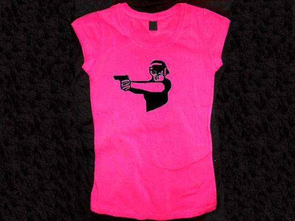 Shooting men cool woman girls pink tee shirt